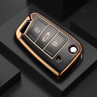 New TPU Car Flip Key Case Cover Shell for VW Volkswagen Golf 7 MK7 Tiguan MK2 for Seat Ateca Leon FR Ibiza Skoda Octavia Kodiaq