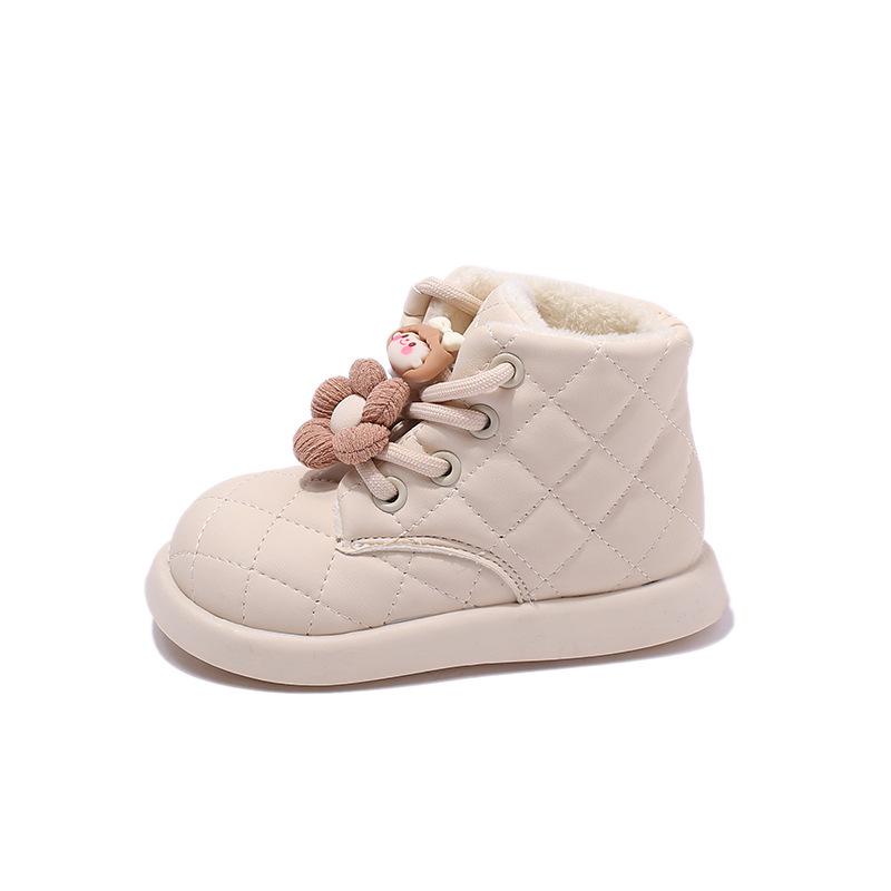 Weiche Mädchen-Winterstiefel aus Samt mit Klettverschluss - Kurz, Baumwollgefüttert, Rutschfeste Sohle für Kleinkinder und kleine Mädchen