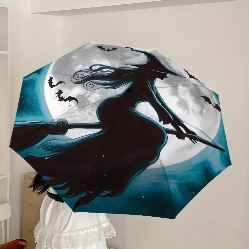 1PC Witch Moon Automatic Folding Umbrella - Compact 8-Rib Design, Durable Plastic & Iron, Lightweight for Outdoor Daily Use, Festive Gift098
