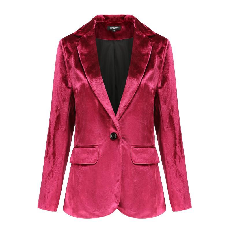 Autumn/Winter Dark Green Velvet One-Button Blazer for Women