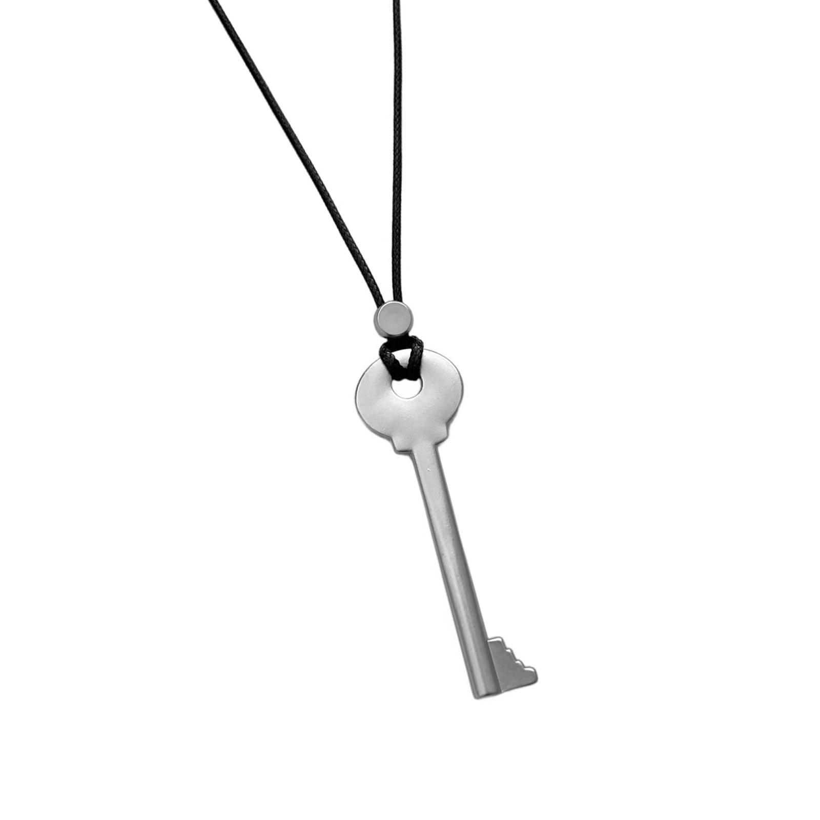 

Minimalists Key Pendant Necklace Black Cord Chain Versatile For Casual Or Formal Outfits серебряный