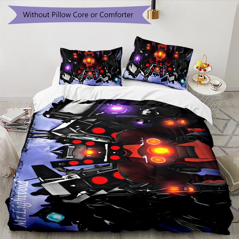 Skibidi Toilet 3pcs Bedding Set Duvet Cover Closure Includes 1 Duvet Cover & 2 Pillowcases for All Seasons Bedroom Home Dorm Decor