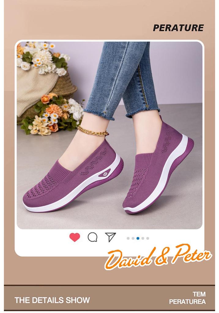 Women's Flyknit Breathable Casual Flat Shoes - Large Size Versatile Solid Color