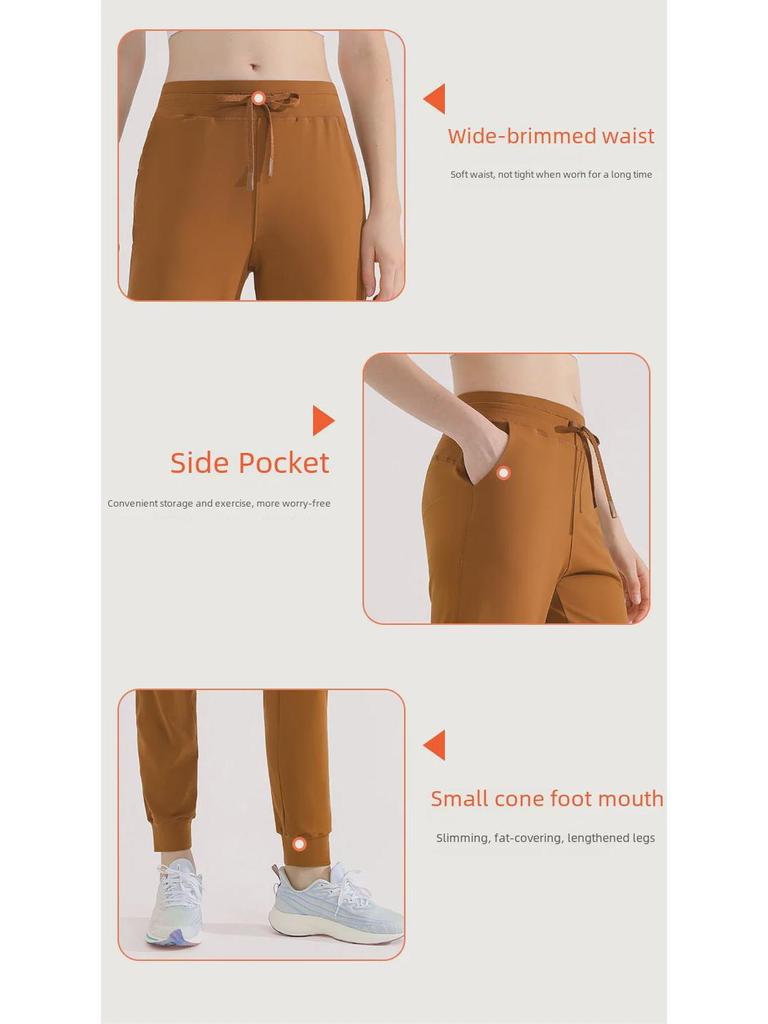 Women's Green Drawstring Quick-Dry Sports Pants: Lightweight, High-End, Straight-Leg Design for Summer.