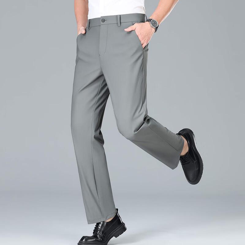 ROMON Men's Ice Silk Wrinkle-Resistant Straight-Leg Pants