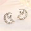 S925 Silver Angel Wing Moon & Heart Stud Earrings - Korean Winter Style