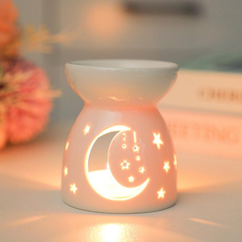 White Ceramic Incense Burner Candle Essential Oil Aromatherapy Diffuser Hollow Heating Stove Middle East Home Decor Ornament