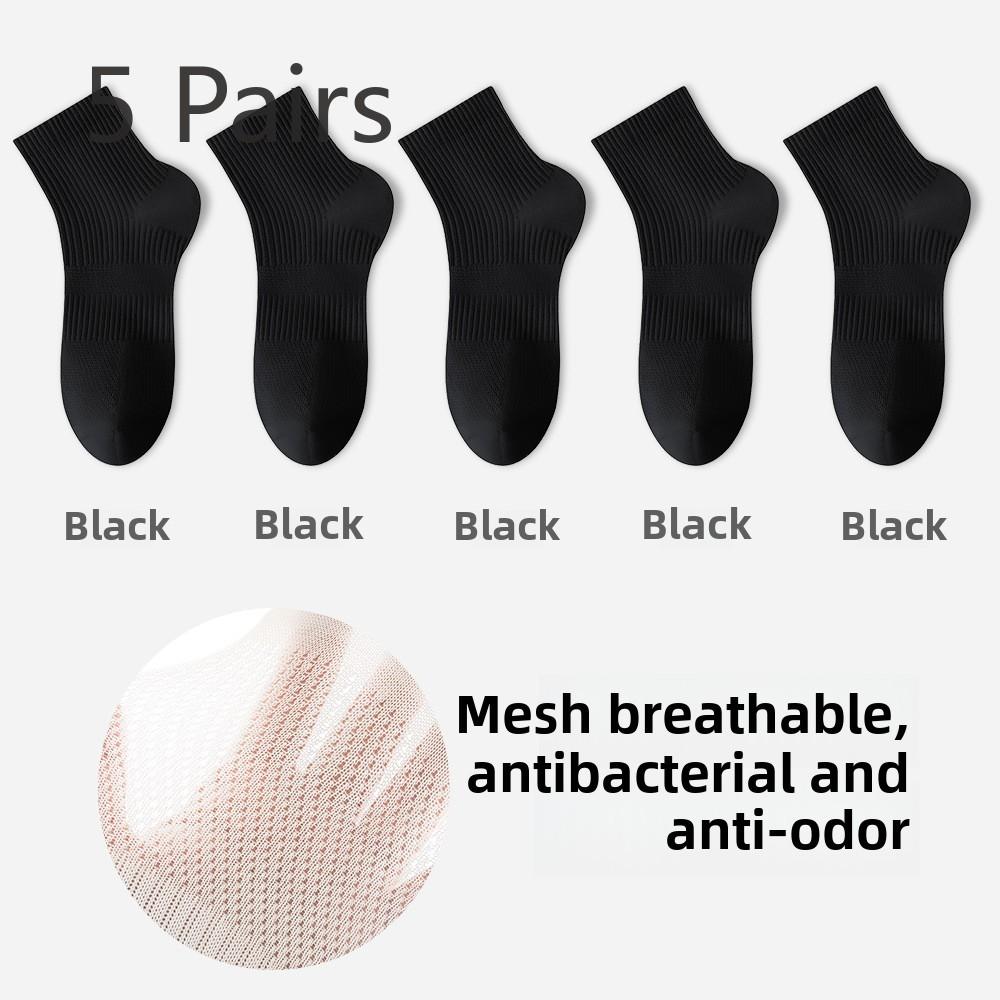 5 Pairs of Women's Mid-calf Spring and Autumn Mesh Breathable Antibacterial Anti-odour and Sweat-absorbent Short Socks