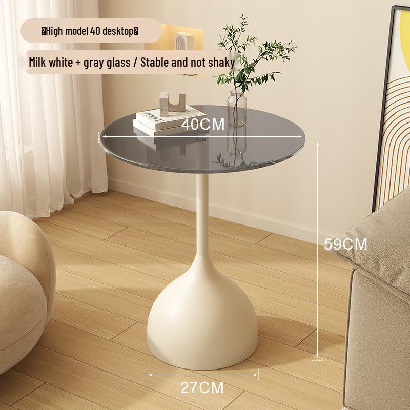 Modern Minimalist Round Side Table - Small Coffee/Sofa Table with Wrought Iron Storage Cabinet