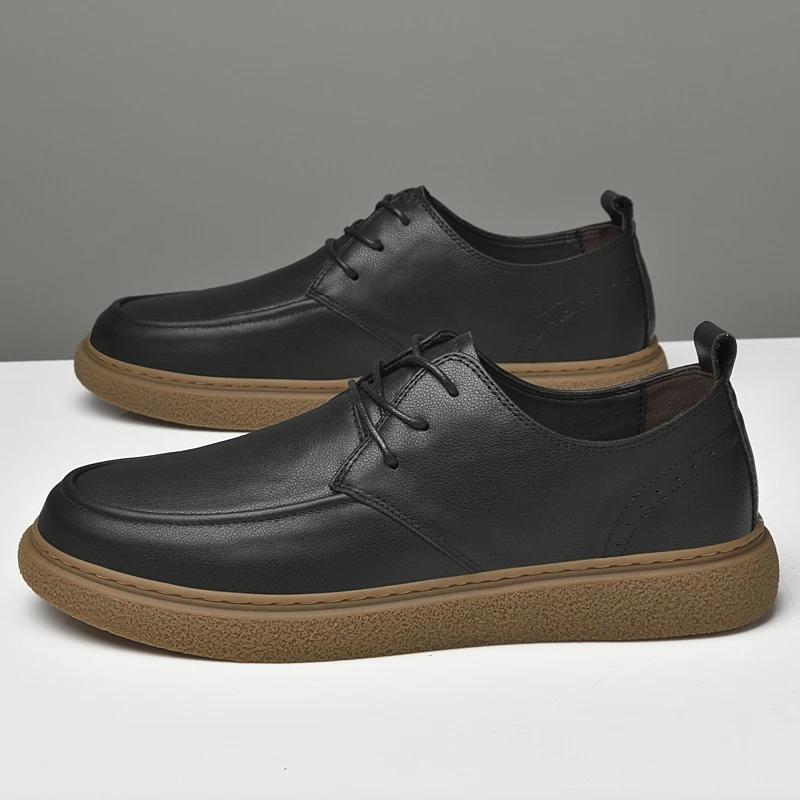 Men Casual Lace-up Loafers Comfy Lightweigh Walking Shoes Luxury Brand Genuine Leather Breathable Outdoor Shoes Driving Shoes