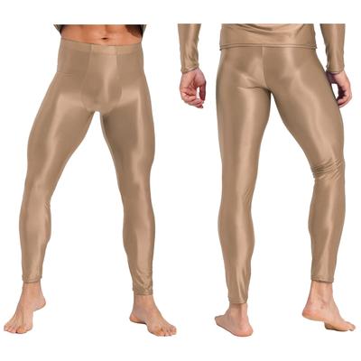 Erkek Parlak Tayt Yarı-geçişli Dar Pantolon Düz Renk Yoga Egzersiz Fitness Tayt Spor Tayt