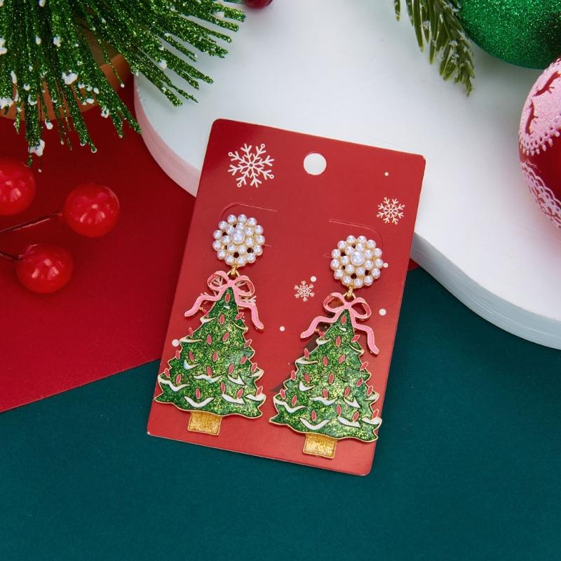 Holiday Dangle Earrings Christmas Drop Jewelry with Gold Tone Glitter Finish for Parties Dinners and Seasonal Styling