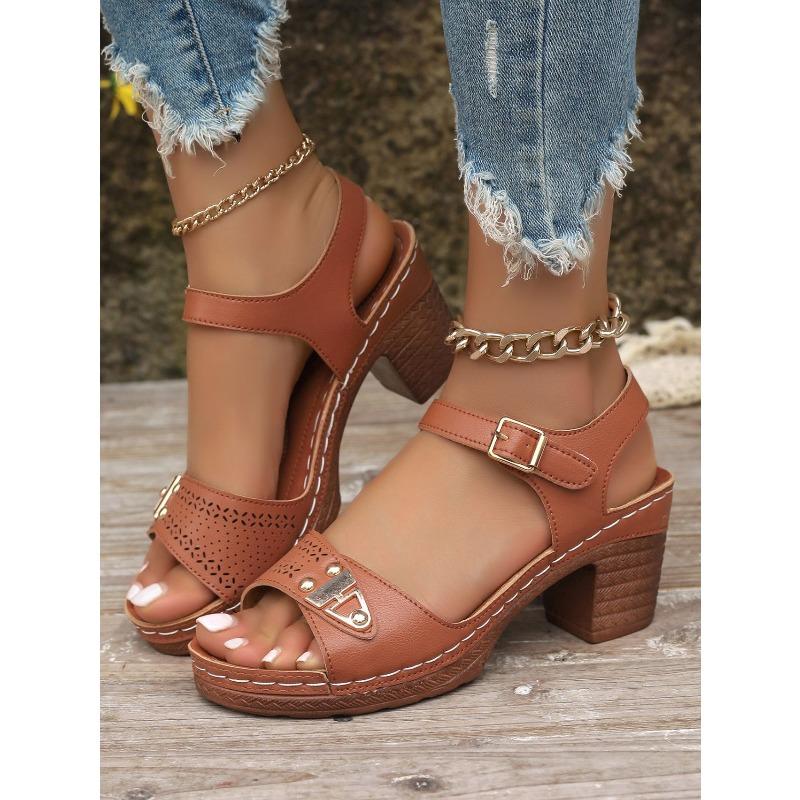 Summer New Women's Chunky Heel Sandals Plus Size High Heel Outdoor Casual Sandals