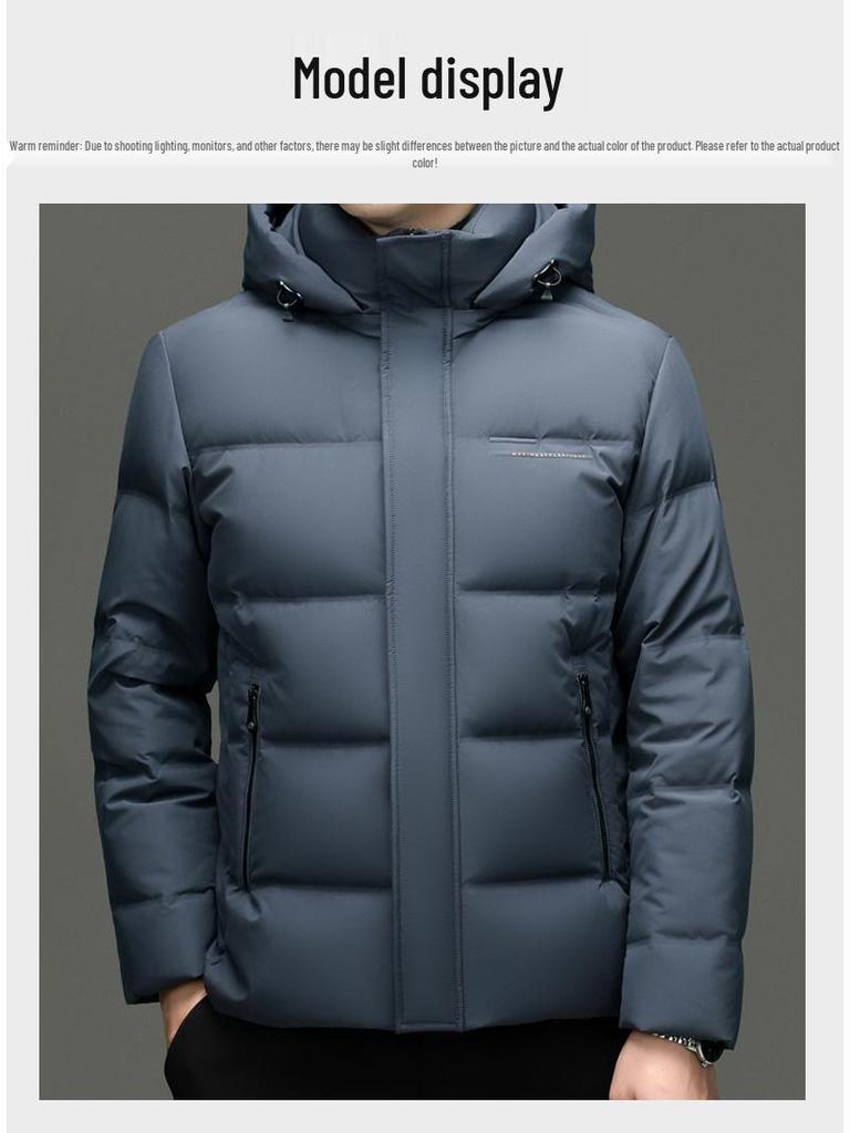 Men's 90% Goose Down Hooded Winter Jacket – Casual, Warm, Fashionable, Short Coat