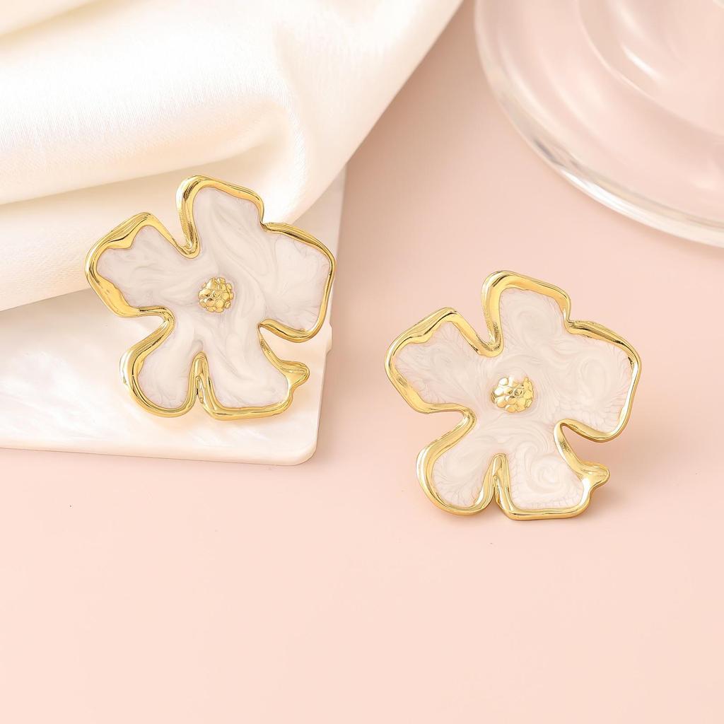 French Enamel Drip Oil Earrings: Stainless Steel, Irregular, Titanium Women's Luxury