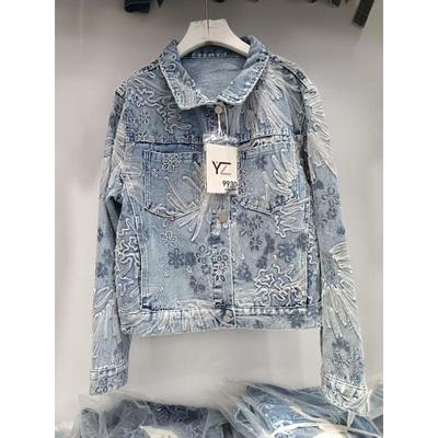 2025 Frühling/Herbst Lockere Jeansjacke mit Spitze und Blumenstickerei