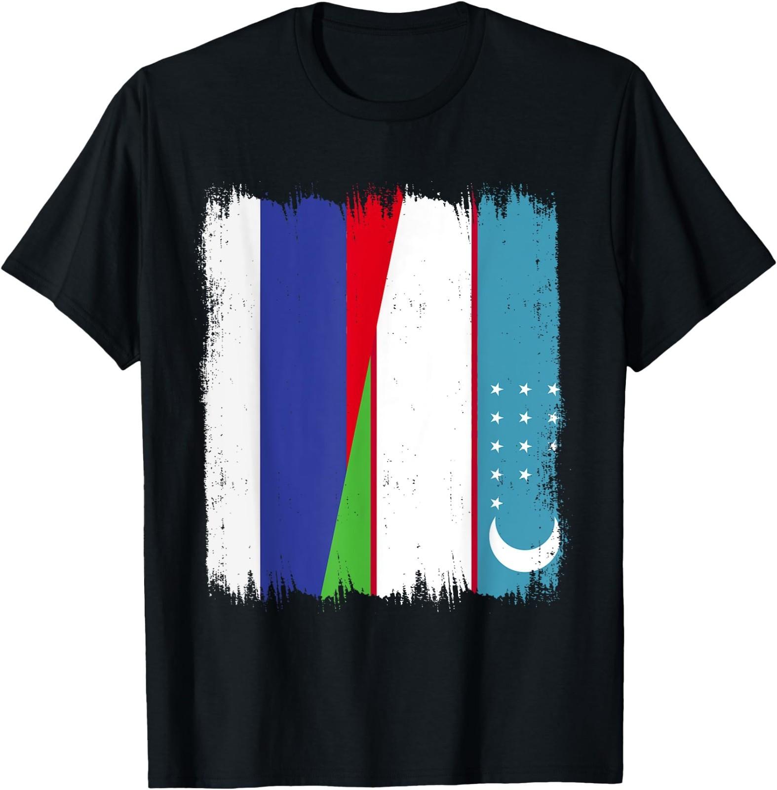 Russia Uzbekistan Flag Wear Russian Uzbek Roots T-Shirt S