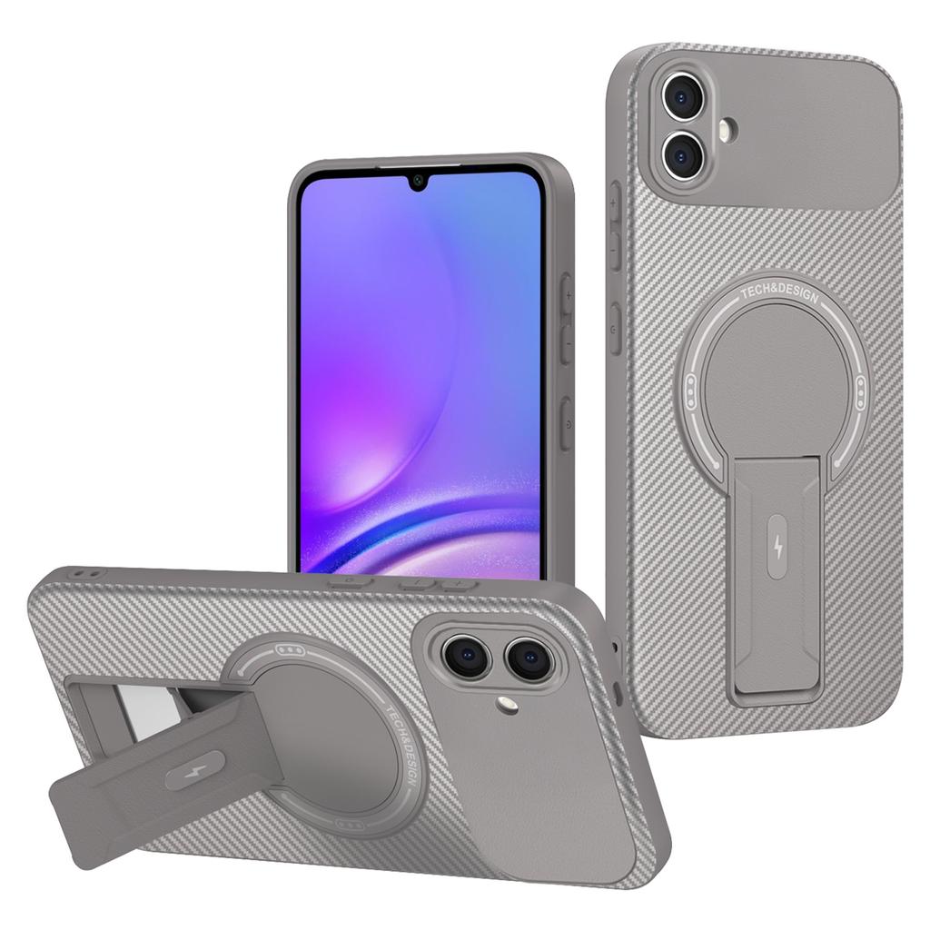 For Samsung Galaxy A05 4G Case with Kickstand Carbon Fiber Texture PC+TPU Phone Cover
