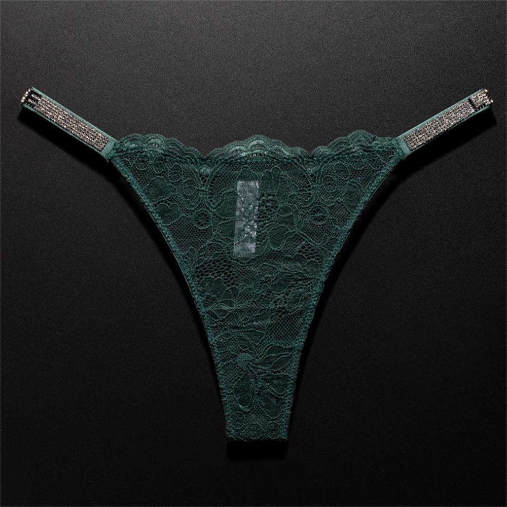 Sexy Crystal-Embellished Perspective Lace Thong Breathable T-back Underwear for Europe Women Transparent T-back Plus Size S-XL
