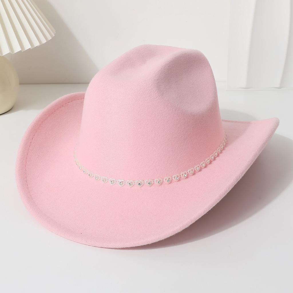 Strass Kleines Herz Damen Western Cowboy Zylinder Herren und Damen Party Freizeit Zylinder Filzhut