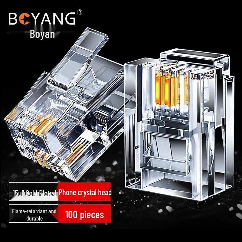 

Boyang RJ11 6P2C Telephone Connectors (15U Gold-Plated, 100-Pack)
