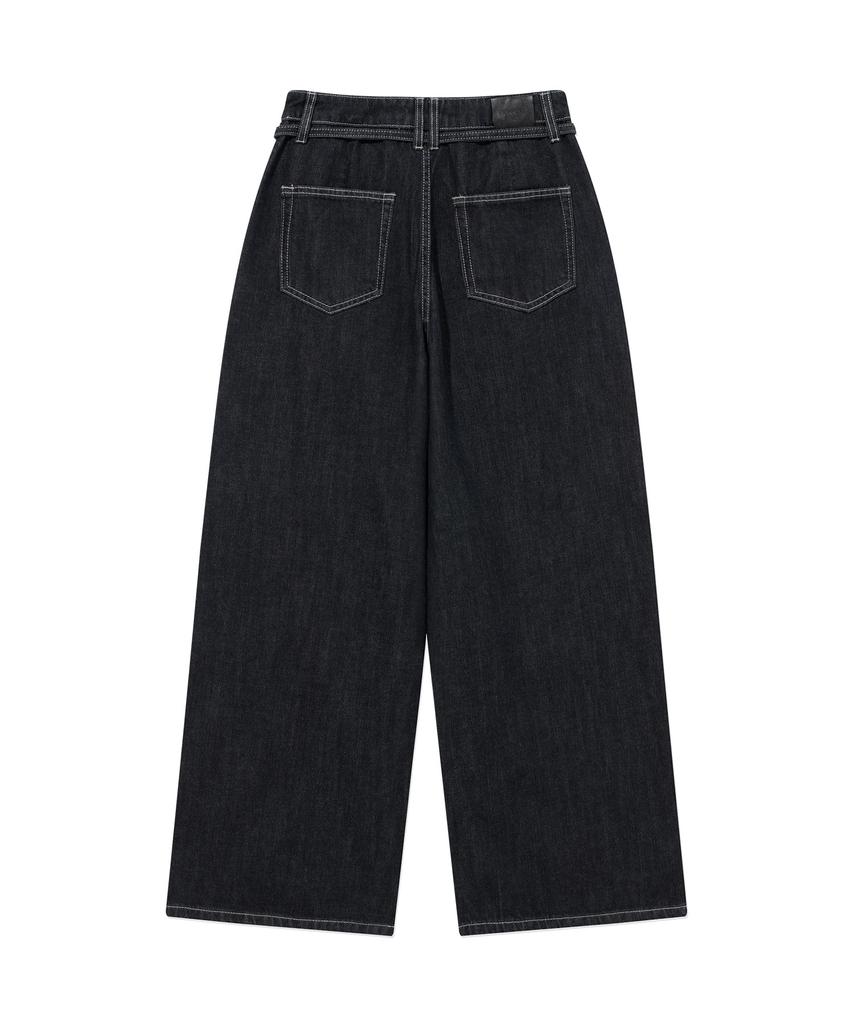 COVERNAT WOMAN Belted Wide Denim Pants Indigo