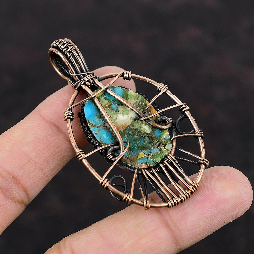 Spiny Oyster Copper Turquoise Pendant Copper Wire Wrapped Pendant Tree Of Life Pendant Handmade Jewelry Gemstone Pendant Copper Wire Jewelry