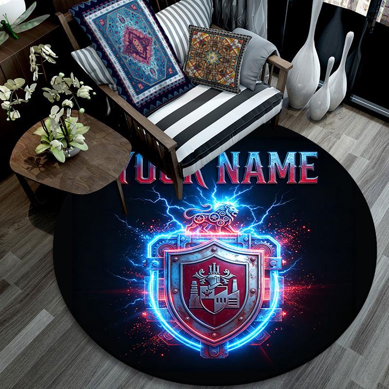 Custom Name,Atlético Madrid pattern round rug,Carpet Rug for Living Room Bedroom Playroom ,Non-slip Floor Mat,Holiday Gifts and Birthday Gifts.