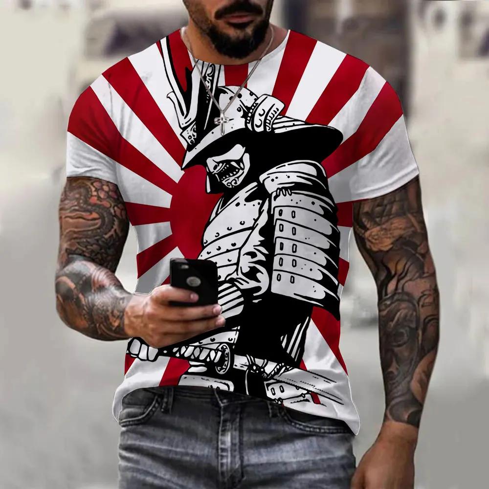 Summer Trend Retro Japanese Samurai Pattern T-shirt Personality Men's T-shirt Harajuku Round Neck Short Sleeve Top T-shirt