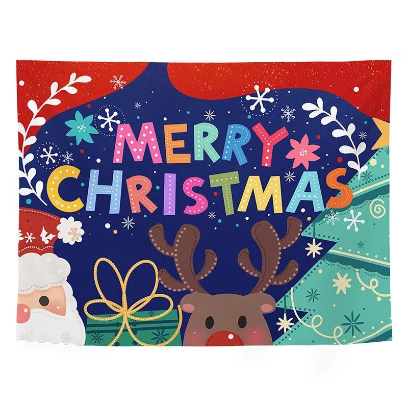 Cartoon Santa Claus Pattern Tapestry Home Bedroom Living Room Wall Decoration Christmas Theme Tapestry