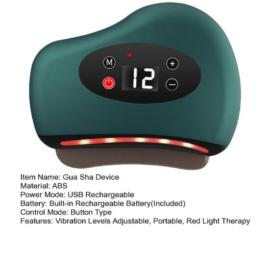 Electric Gua Sha Device 9/12 Vibration Levels Adjustable Heated Face Massager Red Light Therapy Facial Neck Arm Leg Body Guasha Tool with Heat
