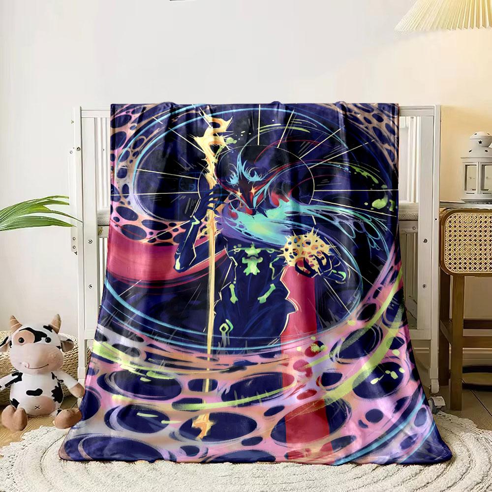 

Ethereal figure with glowing staff surrounded by vibrant cosmic swirls. for all seasons blanket lunch break throw gift 80cm x 120cm