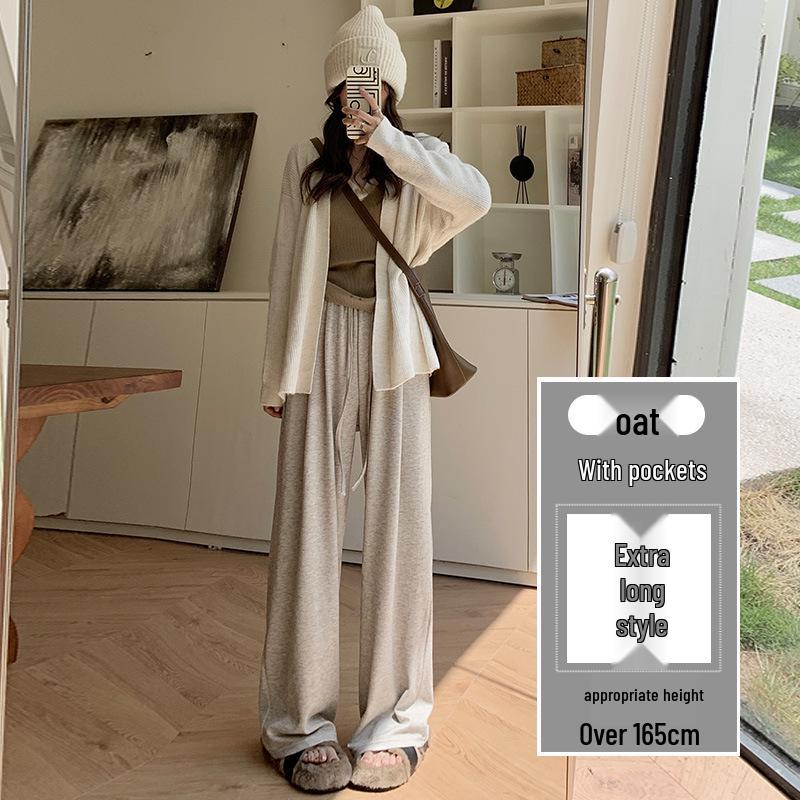Women's High-Waisted Grey Knit Wide-Leg Pants - Spring/Autumn 2025 Collection