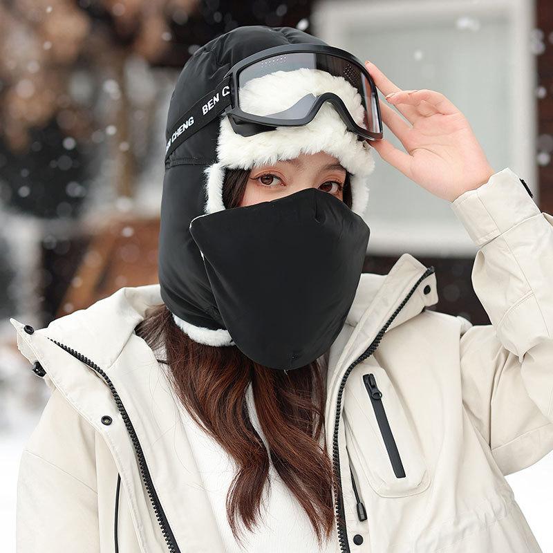Verdickte warme Kinder Damen Herbst und Winter Maske Schal integrierte Mütze Outdoor Brille Skimütze