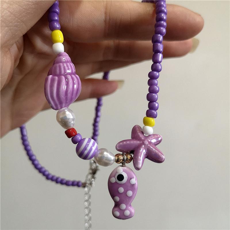 Collar Gargantilla de Cuentas con Colgante de Pez y Estrella de Mar de Cerámica Colorida de Verano para Mujer Accesorios de Joyería Romántica Boho de Playa