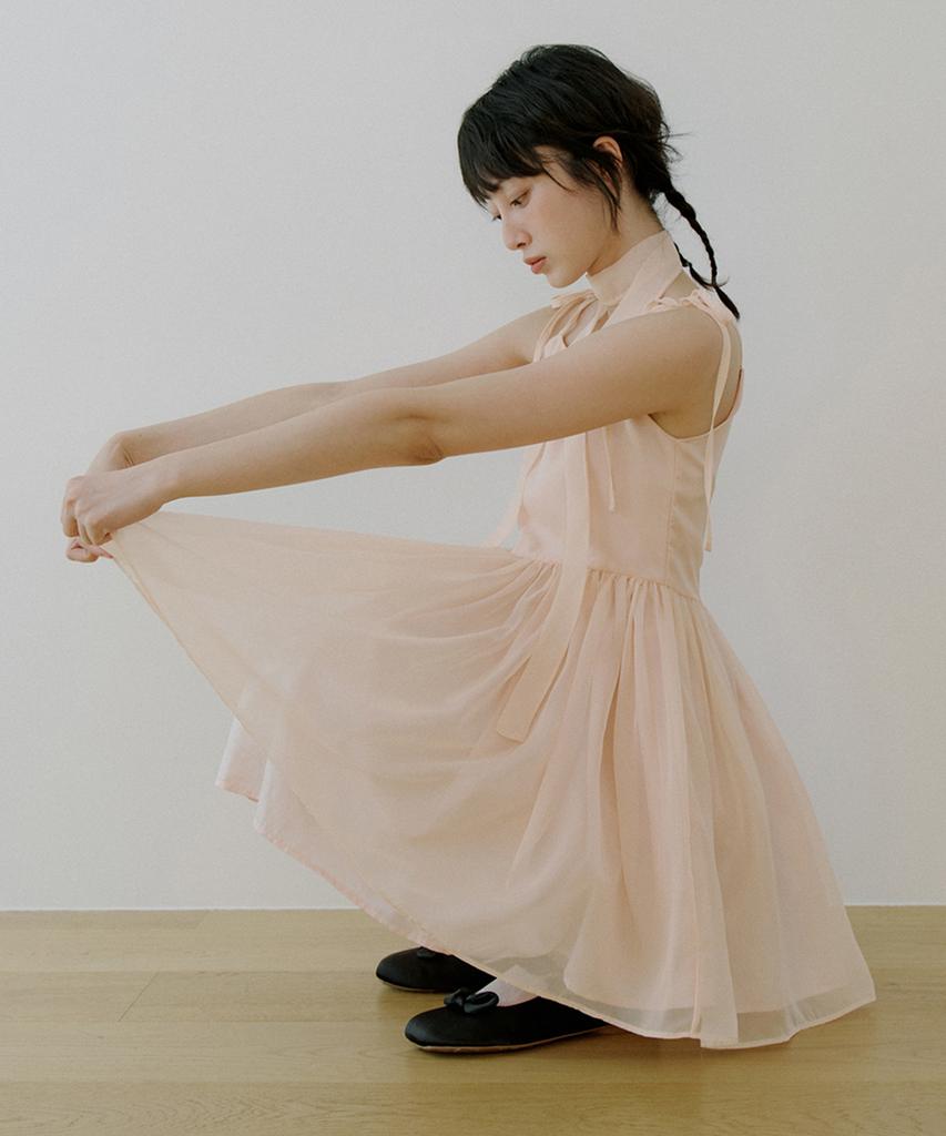 Riorg Woi Tie Set Up Ribbon Flare Mini Ops Cream Peach