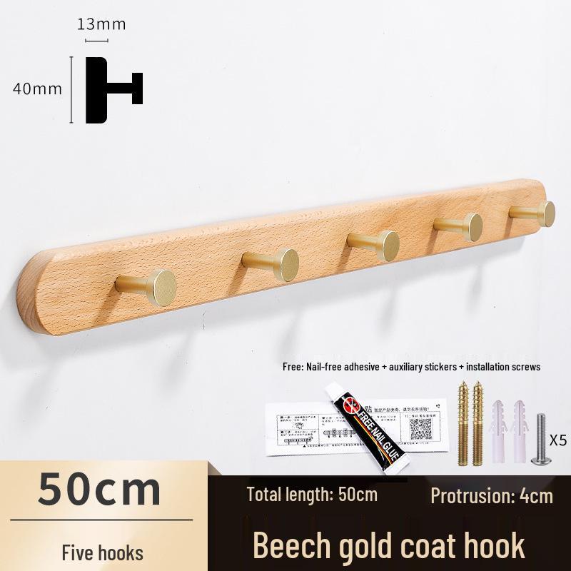 Solid Wood No-Punch Adhesive Coat Rack: Tiered Entryway/Wall/Door Mount Hanger