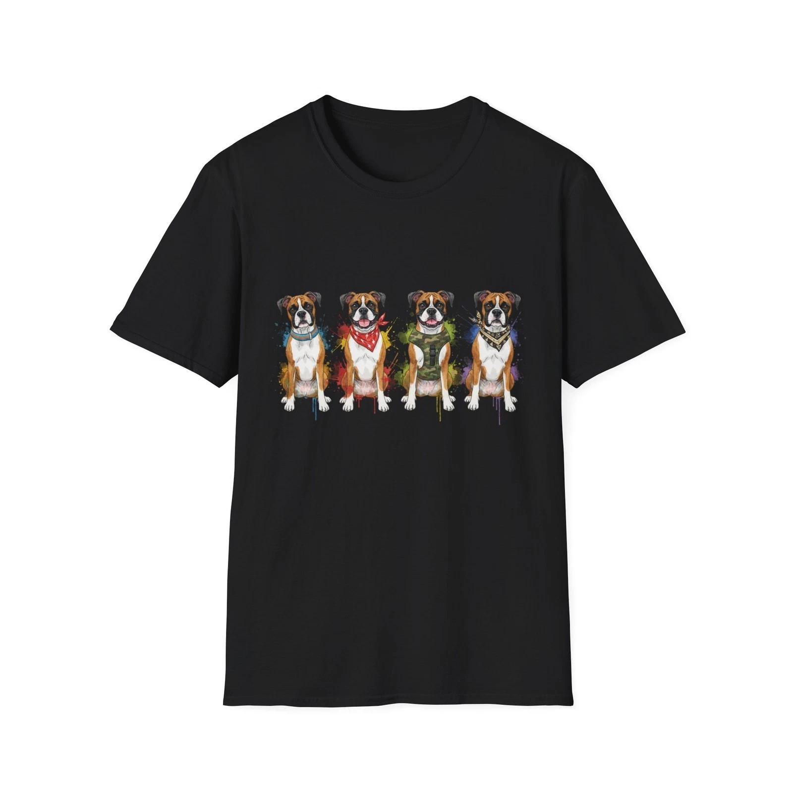 Dog Boxer Four Styles Watercolor Splash Black Tee Graphic T-Shirt S