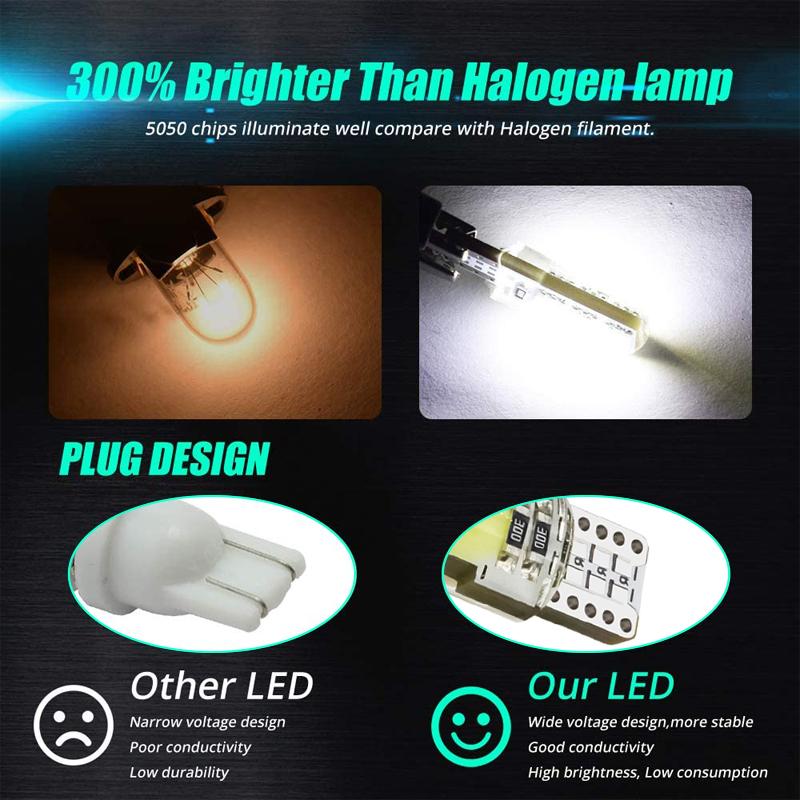 2-20 PCS Car Signal Lights T10 W5W LED Bulbs COB 12SMD Waterprof 12V 7500K White Auto Door Linse Plate Trunk Wedge Side Lamps