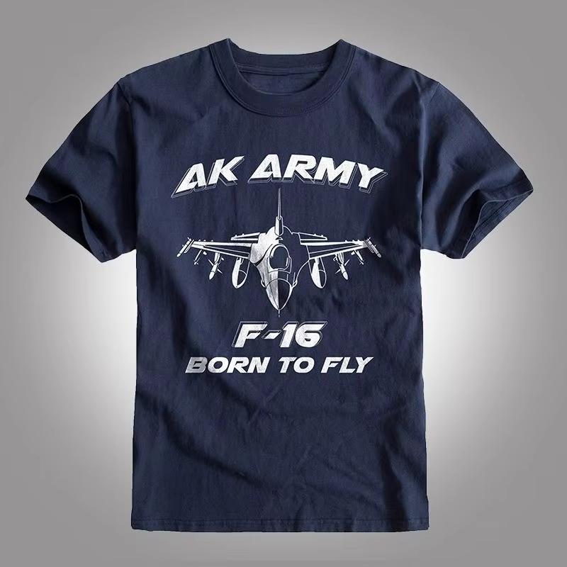 

Military Retro F16 Fighter Jet Printed Shortsleeved Cotton Tshirt Mens and Womens Round Neck Casual Versatile Casual Tee 4XL
