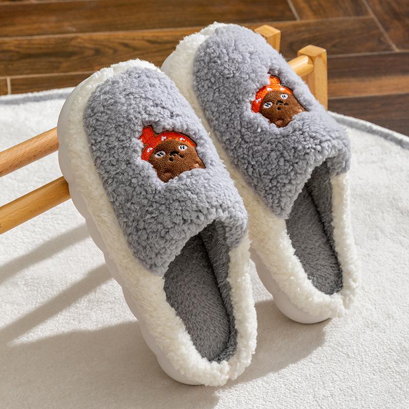 

Хлопковые тапочки, Домашняя нескользящая обувь, Тепло для дома на толстой подошве Fits 43-44 серый
