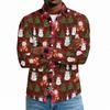Men's Casual Long Sleeve Shirt with Christmas Print for Holiday Party and Fall