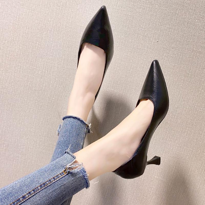 Cream High Heels Soft Sole Versatile Professional Women's Shoes Pointed Toe Summer Flats Non-wearing Comfortable Ladies Footwear