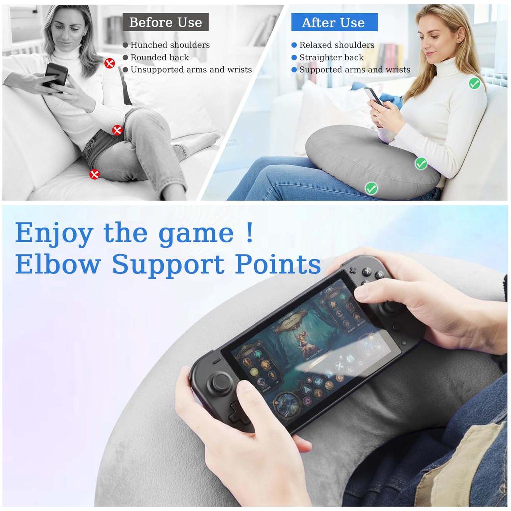 Ergonomic Gaming Pillow, Velvet U-Shaped Lap Cushion with Memory Foam for Long Sessions, Arm Support Reading Pillows for Bed & Sofa
