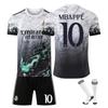 Kinderen Real Madrid Mbappe Voetbalshirt Set, Grijs, Sportkleding Set Training Wedstrijd Uniform Ademend Sneldrogend
