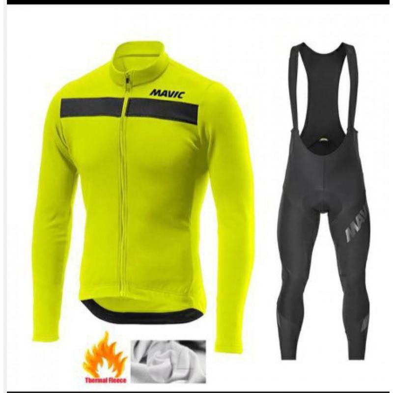 Thermal Long Sleeve Cycling Jersey Set With Fleece Lining Winter Road Bike Riding