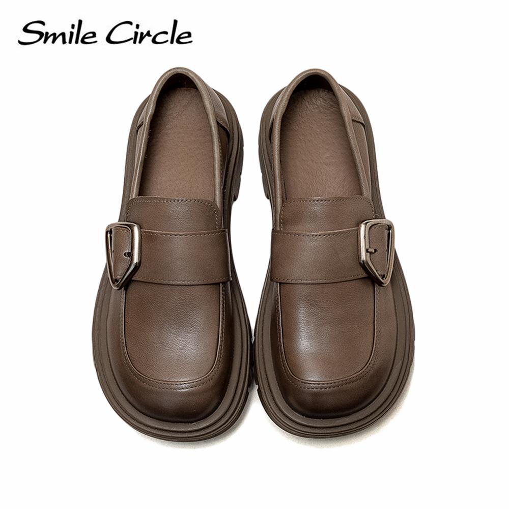 Mocassins pour femmes en cuir naturel, boucle métallique, chaussures plates tendance, tige basse, slip-on, chaussures décontractées pour femmes