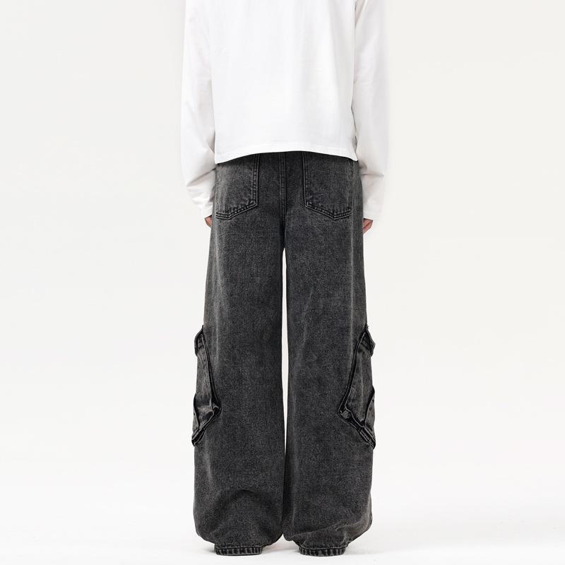 XXBRO Men's High-Street Retro Stitching Wasteland Wide-Leg Pants Jeans