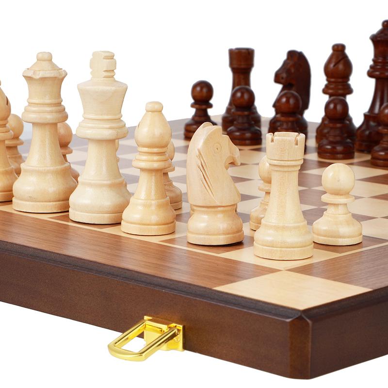 Wooden Chess Set 38Cm/14.96Inch With 2 Additional Foldable Portable Travel Board Games Suitable For Adult Competitive Chess