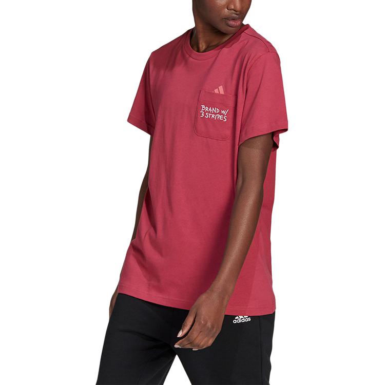 Adidas Embroidered Letter Sports Short Sleeve T-Shirt Women Tops Pink GJ6535